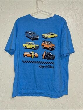 Old Navy Blue Boys Graphic Tee with Yellow & Orange Cars